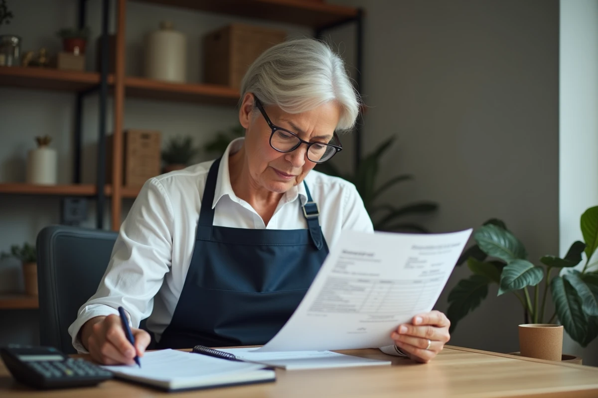 Aide ménagère consultant une facture de tarif horaire à son bureau à domicile