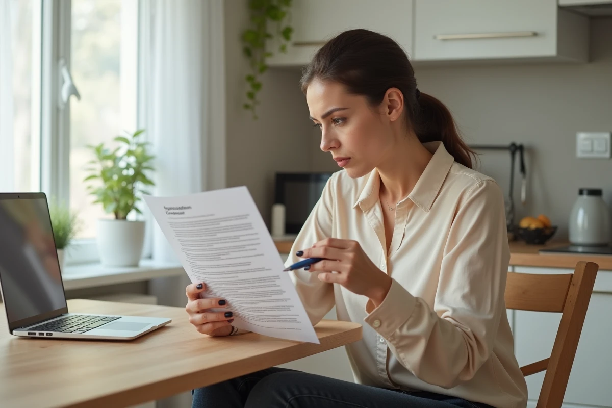 Femme analysant les conditions d'abonnement d'une alarme Homiris à son domicile
