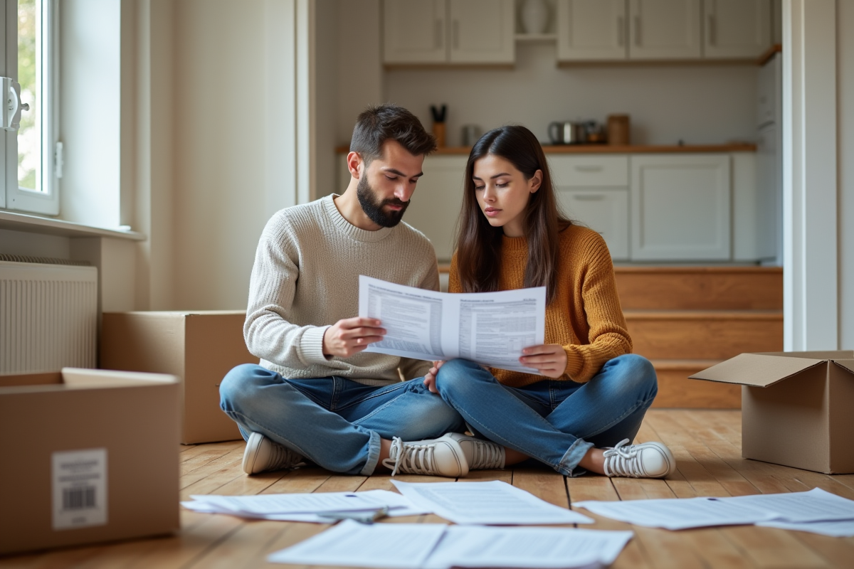 Jeune couple planifiant des travaux électriques à la maison