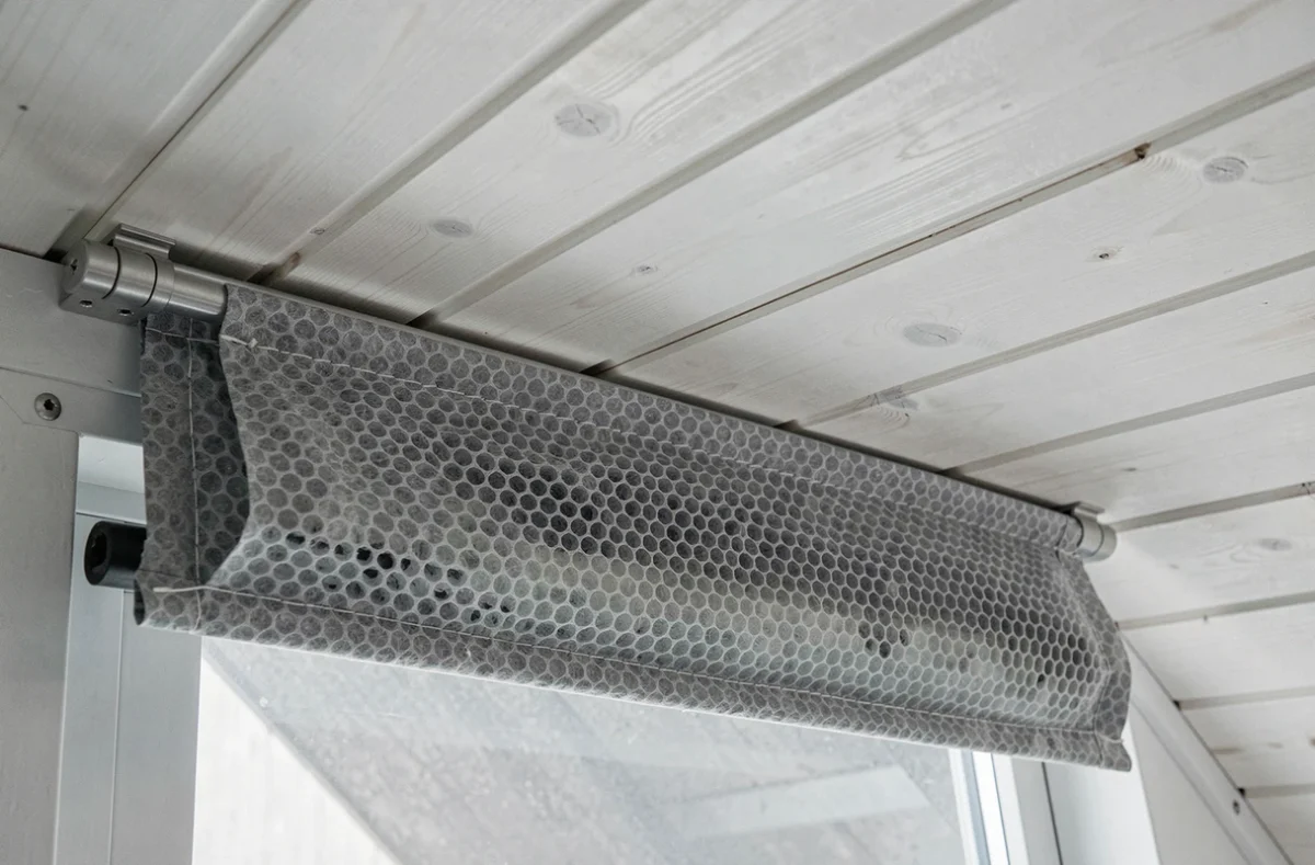Détail du tissu alvéolaire d'un rideau thermique pour fenêtre de toit en combles