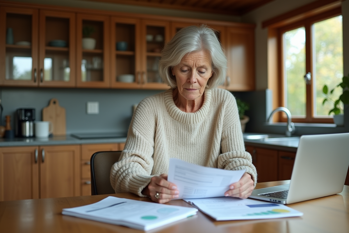 Femme concentrée sur ses factures à la maison