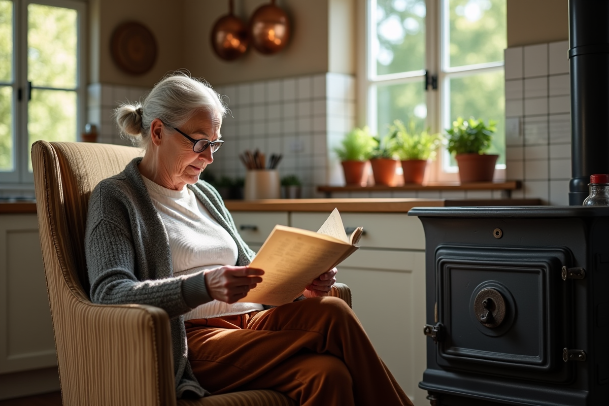 Femme senior lisant un manuel près d