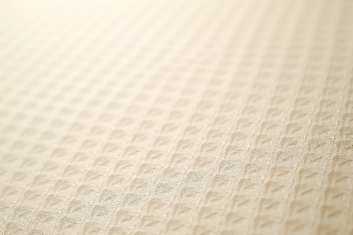 Gros plan sur un papier peint beige avec motif tissé en relief et finition mate haut de gamme