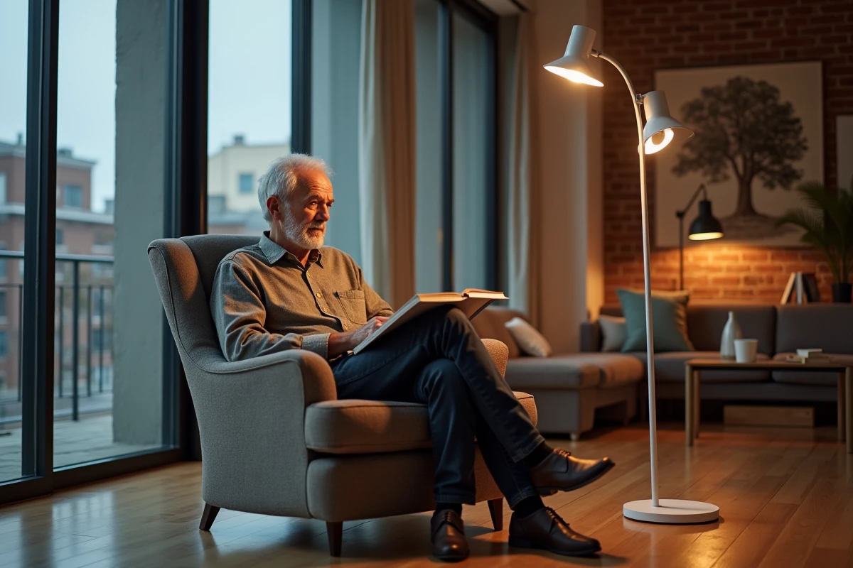 Homme âgé lisant près d