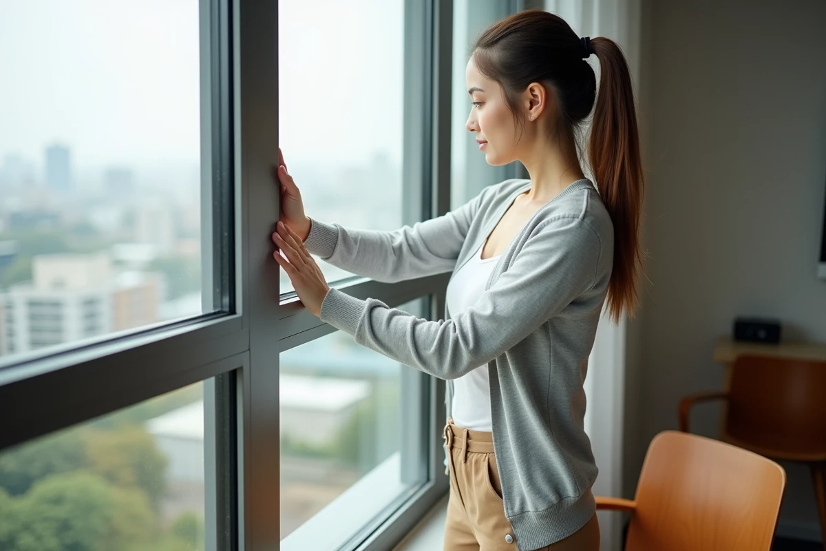 Jeune femme inspectant le cadre d