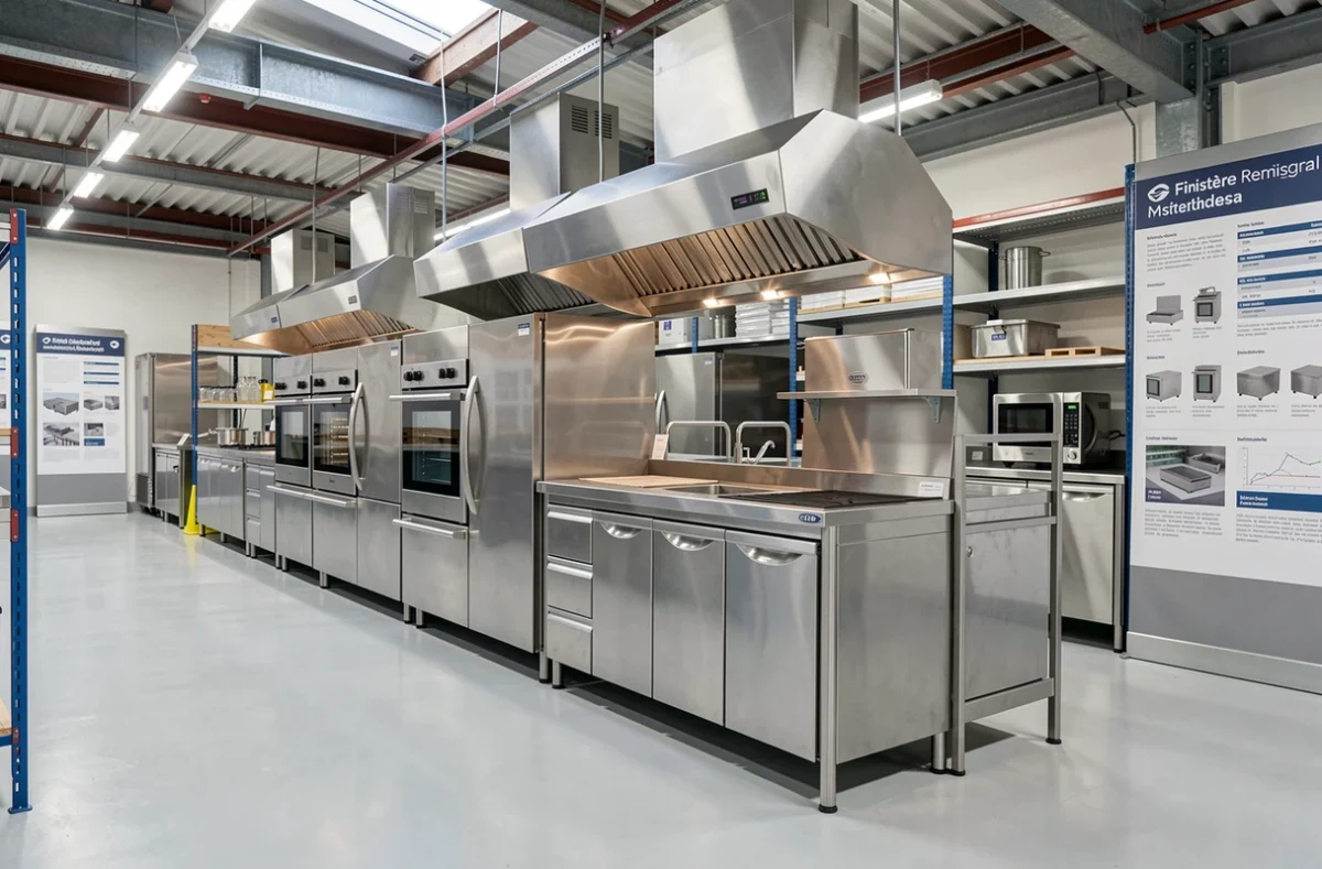 Équipements de cuisine professionnels exposés dans le showroom LVH Équipement dans le Finistère
