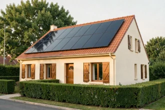 Maison individuelle avec kit solaire autoconsommation 3000W triphasé installé sur le toit